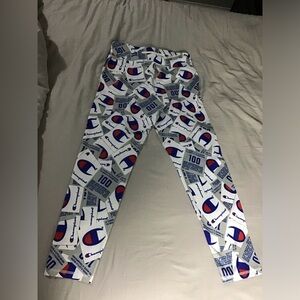 Champion White and Blue Logo Print Apparel leggings Sz M